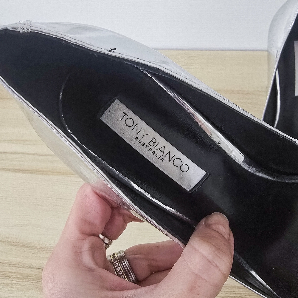 Toni Bianco Anja Metallic Silver Stiletto Heel Pumps Size 8.5 - Picture 5 of 15
